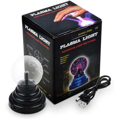 Lámpara de Plasma Decorativa con Esfera de Cristal y Alimentación USB.