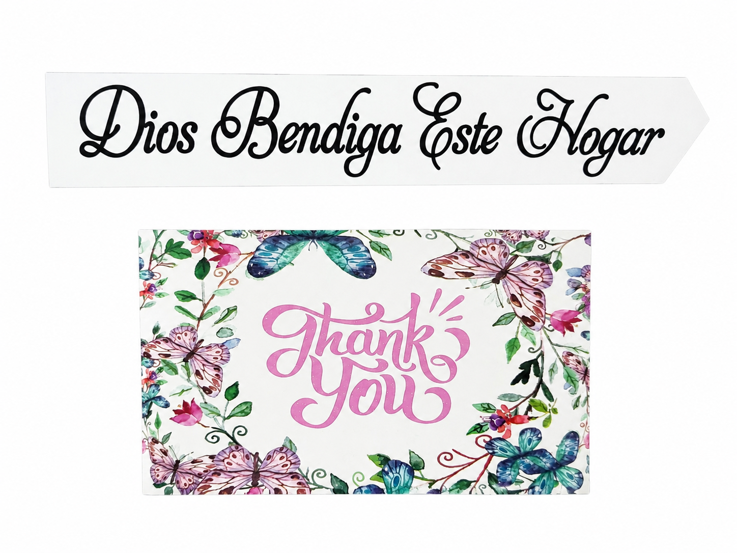 Calcomanía decorativa de pared con frase Dios Bendiga Este Hogar en color negro.