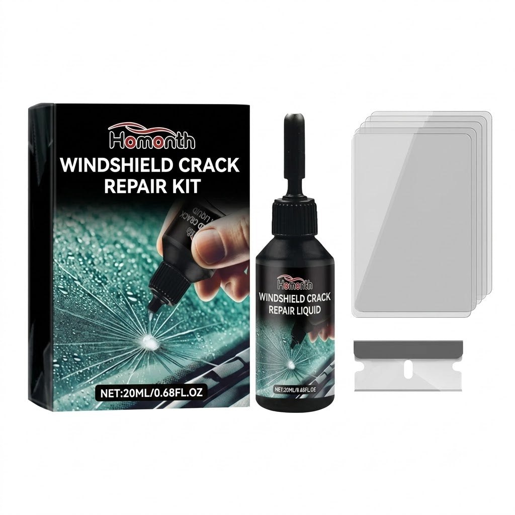 Kit de reparación de parabrisas diseñado para arreglar pequeñas grietas y astillas en el vidrio automotriz.