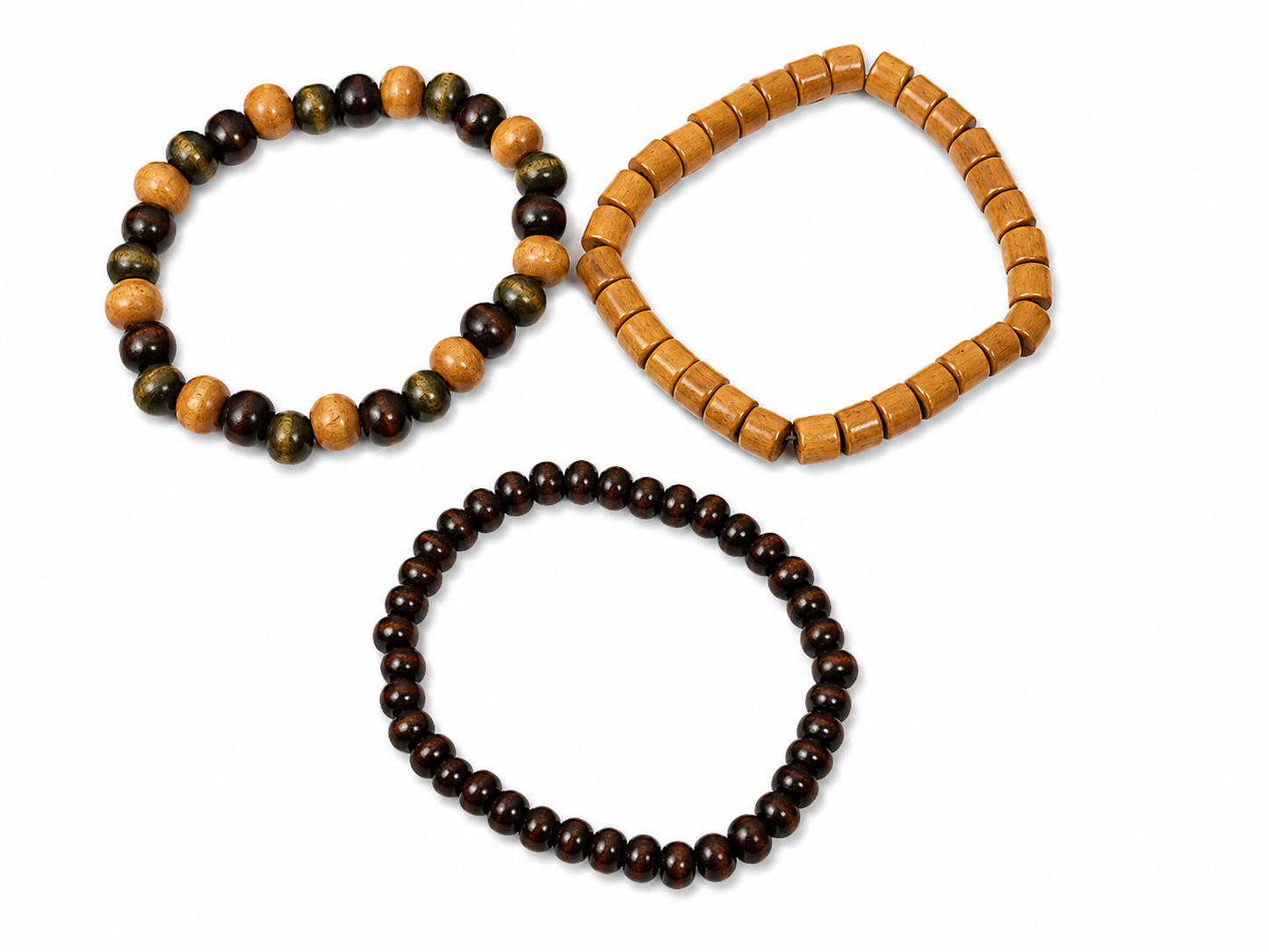 Pulseras elásticas de cuentas de madera estilo artesanal para hombre y mujer, juego de 3 piezas.