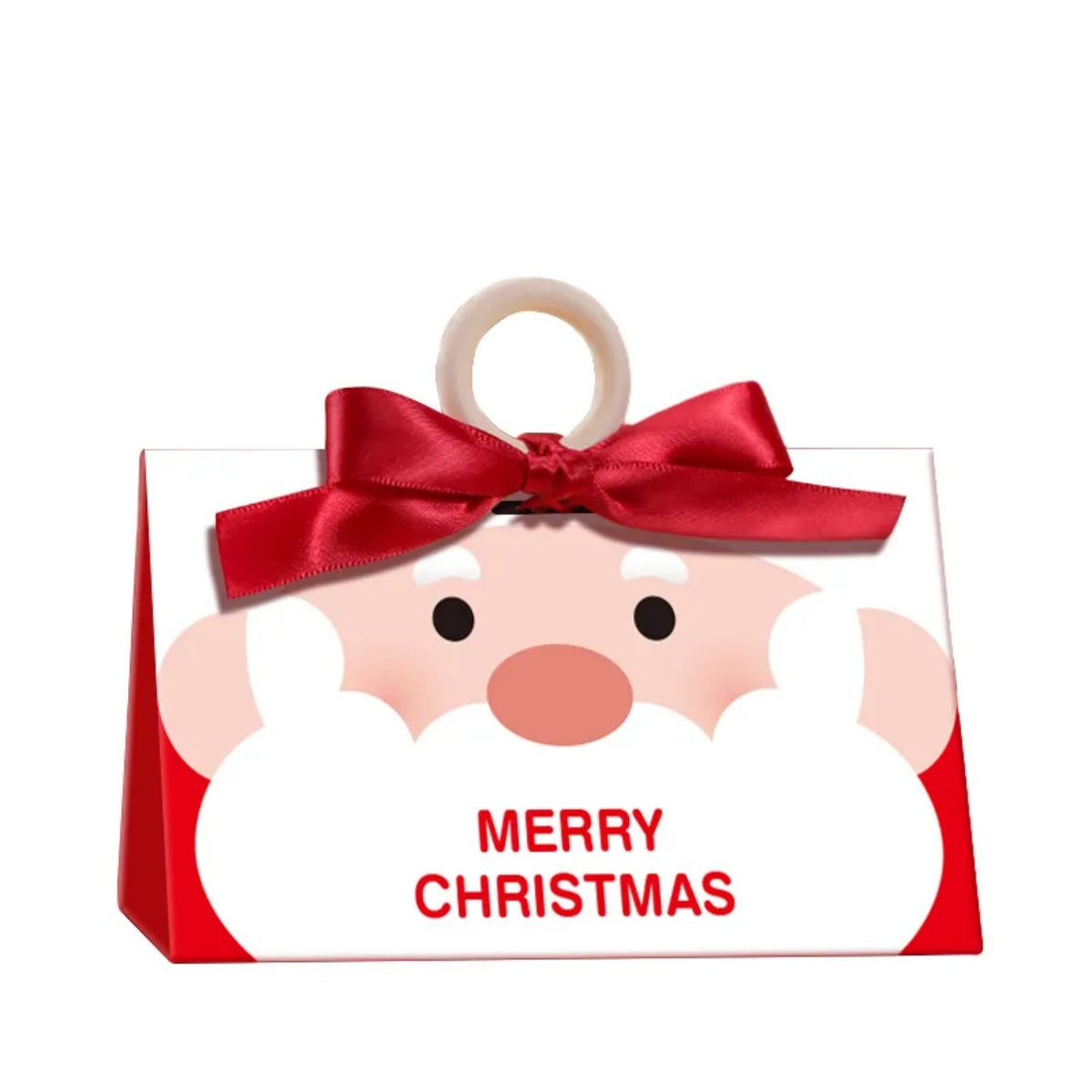 Set de 10 cajas de regalo navideñas con diseño de Santa Claus y lazo rojo.
