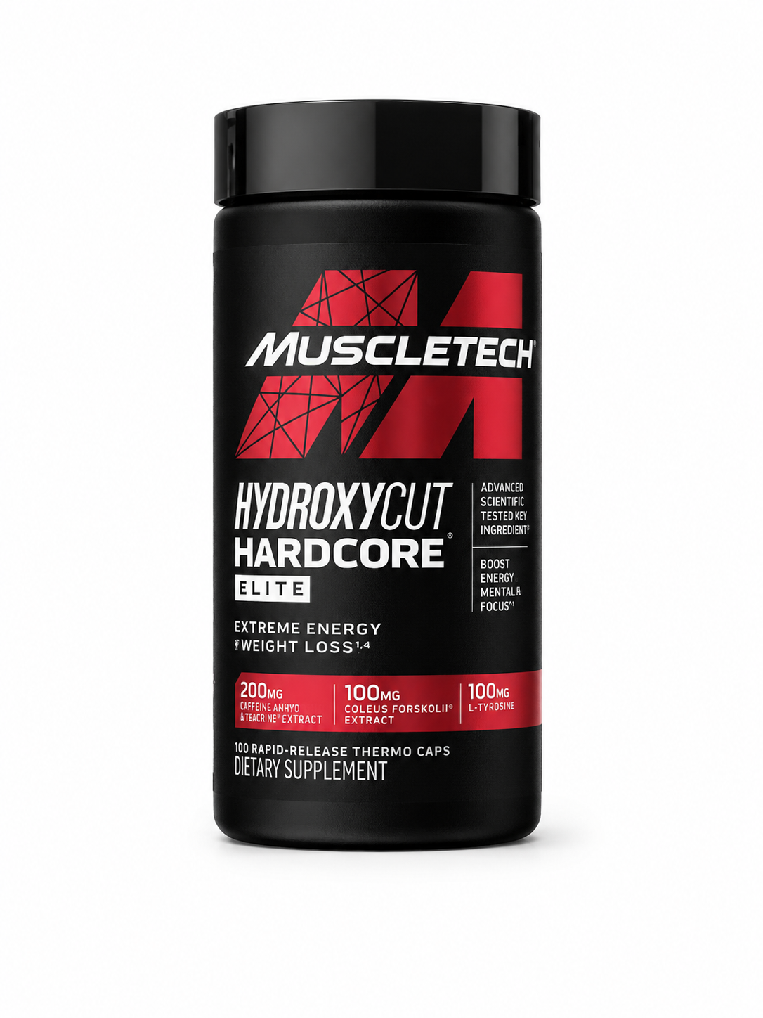 MuscleTech Hydroxycut Hardcore Elite Suplemento Alimenticio en Cápsulas 100 Unidades.