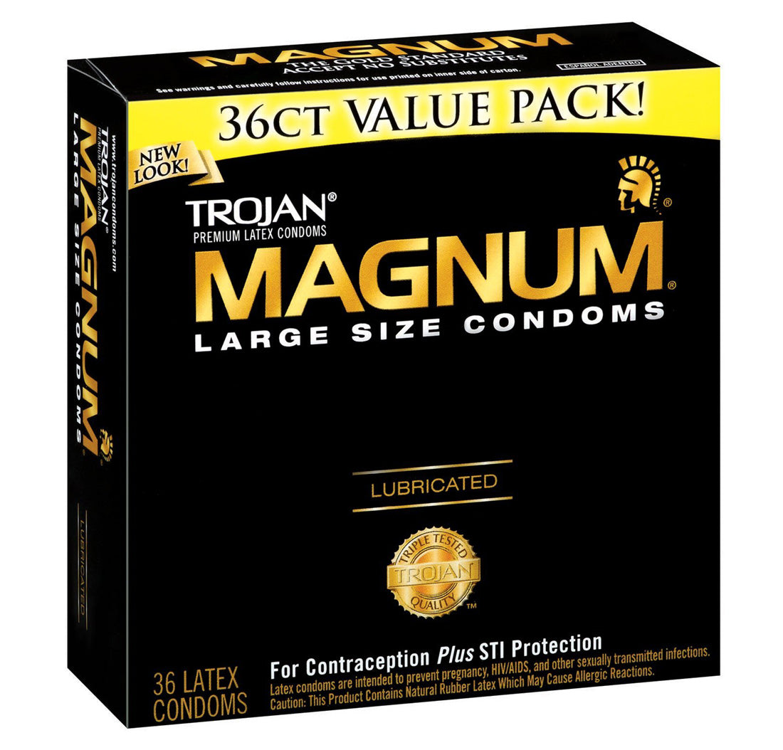Caja de condones lubricados de tamaño grande con 36 unidades.