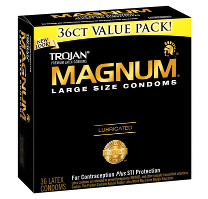 Caja de condones lubricados de tamaño grande con 36 unidades.