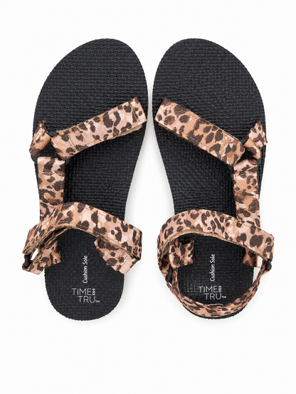 Sandalias Casuales con Estampado Animal Print Negro y Beige Talla 9.
