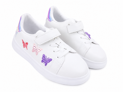 Zapatillas blancas con mariposas coloridas Talla 30.