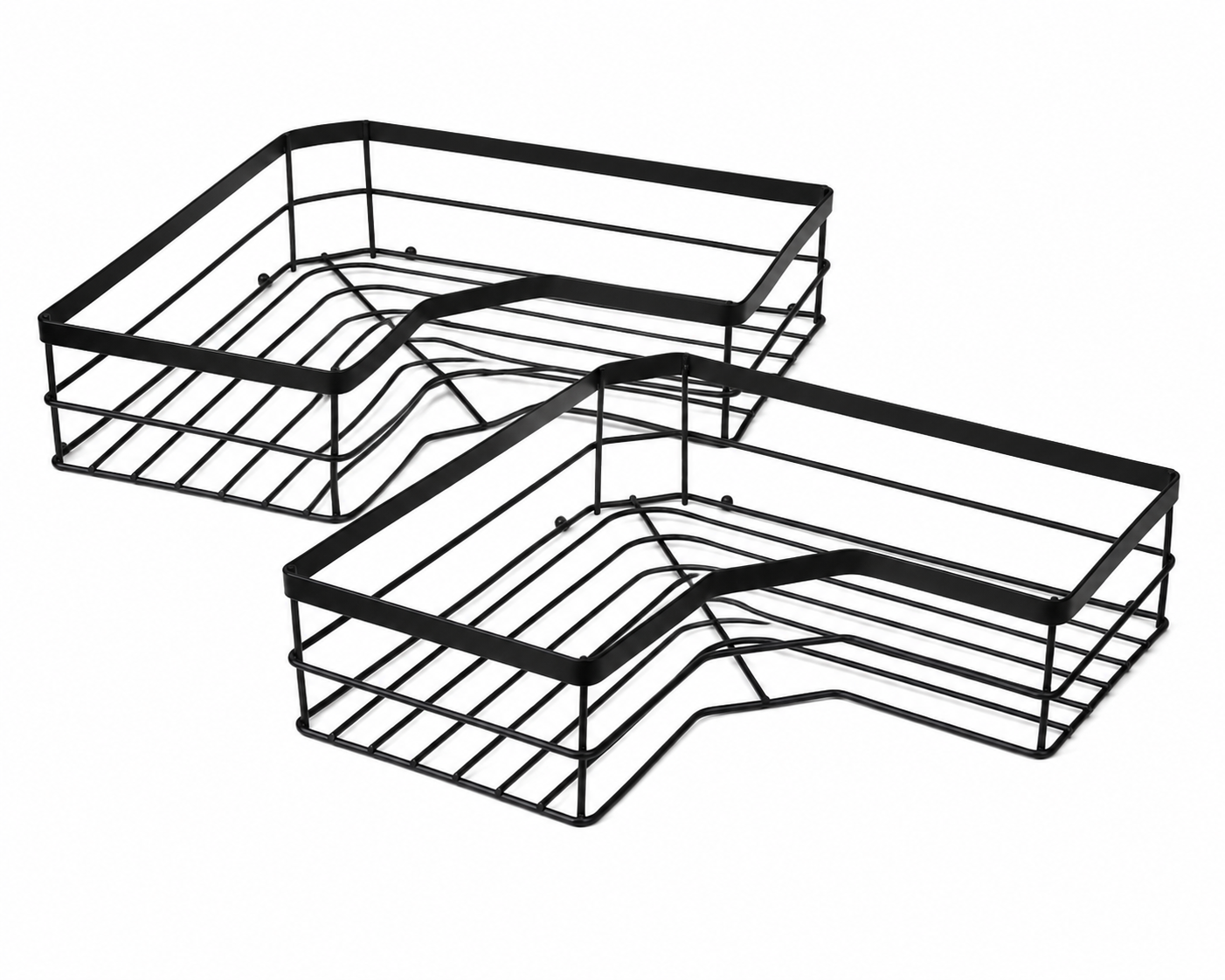 Organizador Esquinero de Metal para Baño o Cocina, Juego de 2 Estantes de Pared con Diseño de Rejilla y Acabado Negro Mate.