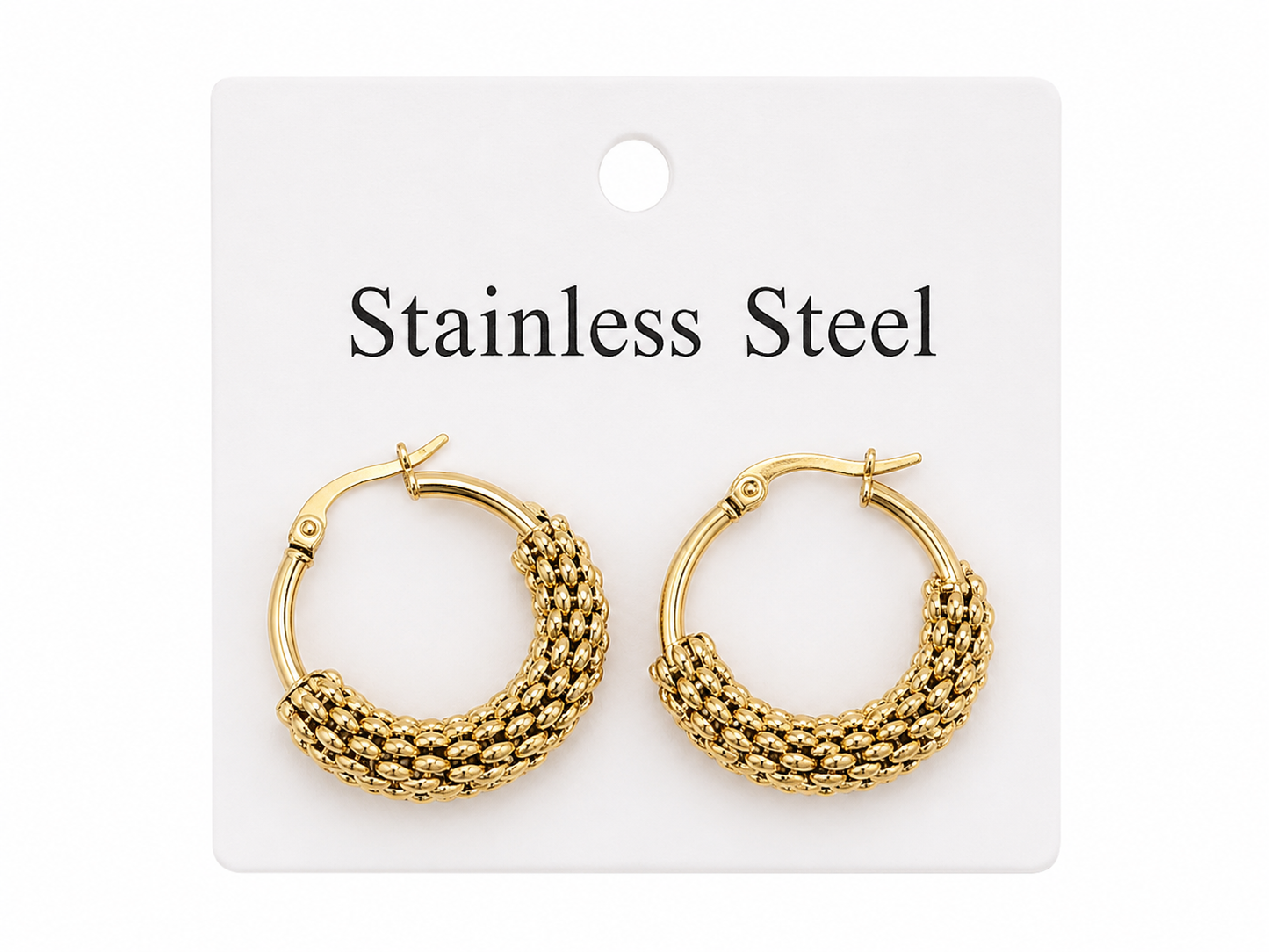Aretes de Aro Texturizados Color Dorado de Acero Inoxidable.