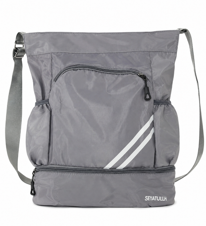 Bolso Tote Multifuncional Color Gris con Compartimentos y Bolsillo Frontal.