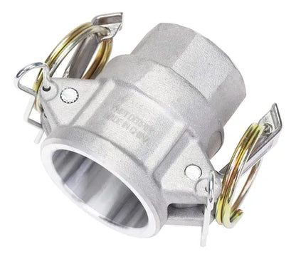 Pack de 2 acoplador Camlock de aluminio presenta un cuerpo hembra con rosca interna tipo NPT, ideal para conexiones rápidas en sistemas de fluido.