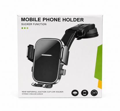 Soporte para teléfono celular con ventosa para automóvil y rotación de 360°.