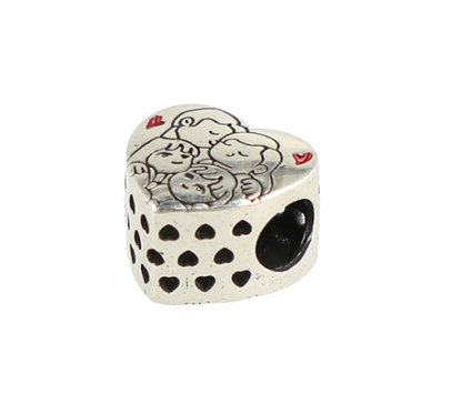 Charm con forma de corazón que representa a una familia, compatible con pulseras estilo Pandora.