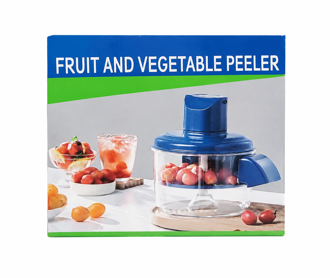 Picadora manual multifuncional para frutas y verduras con recipiente transparente.