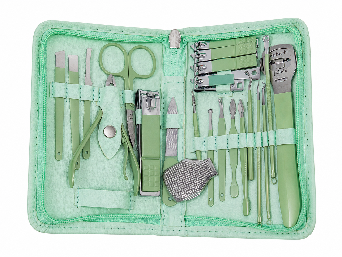 Kit de Manicura y Pedicura Profesional 16 en 1 – Set de Cuidado Personal Portátil Color Verde Menta.