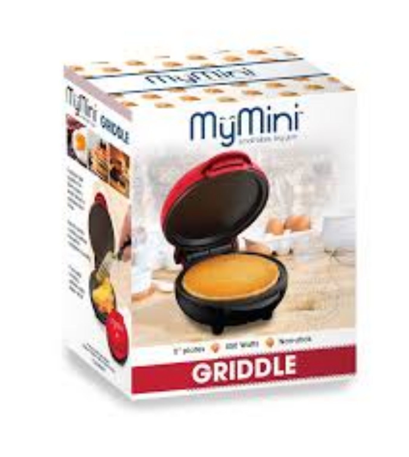 Plancha eléctrica compacta para panqueques y alimentos.