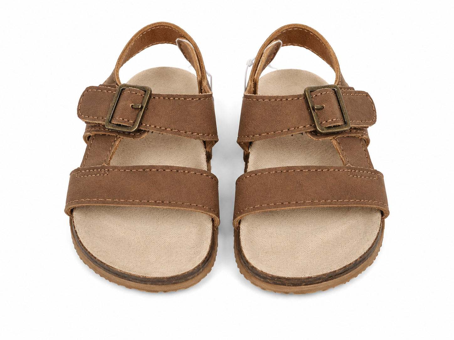 Sandalias infantiles con hebilla ajustable color café talla 22.