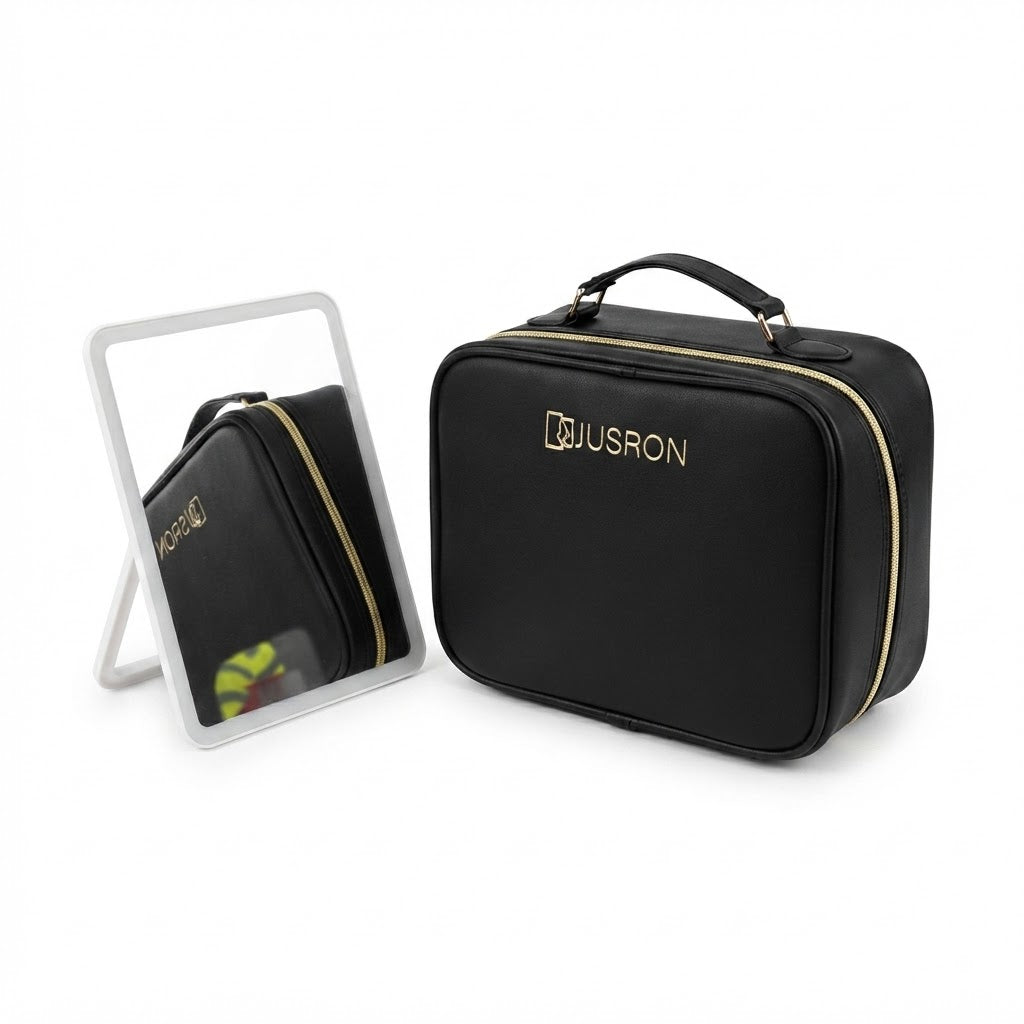 Estuche organizador de maquillaje de viaje.