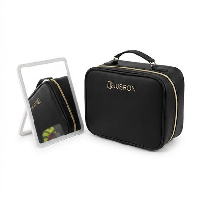 Estuche organizador de maquillaje de viaje.