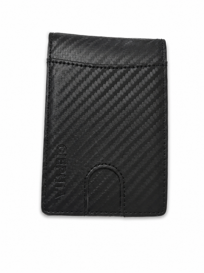 Billetera Minimalista Negra con Diseño Fibra de Carbono.
