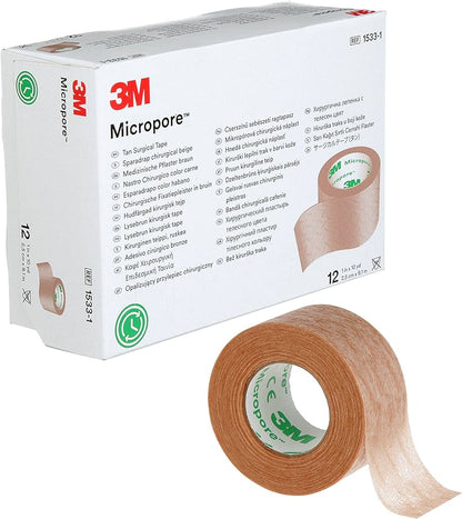 Caja de cinta quirúrgica de papel Micropore de color piel (tan), modelo 1533-2.