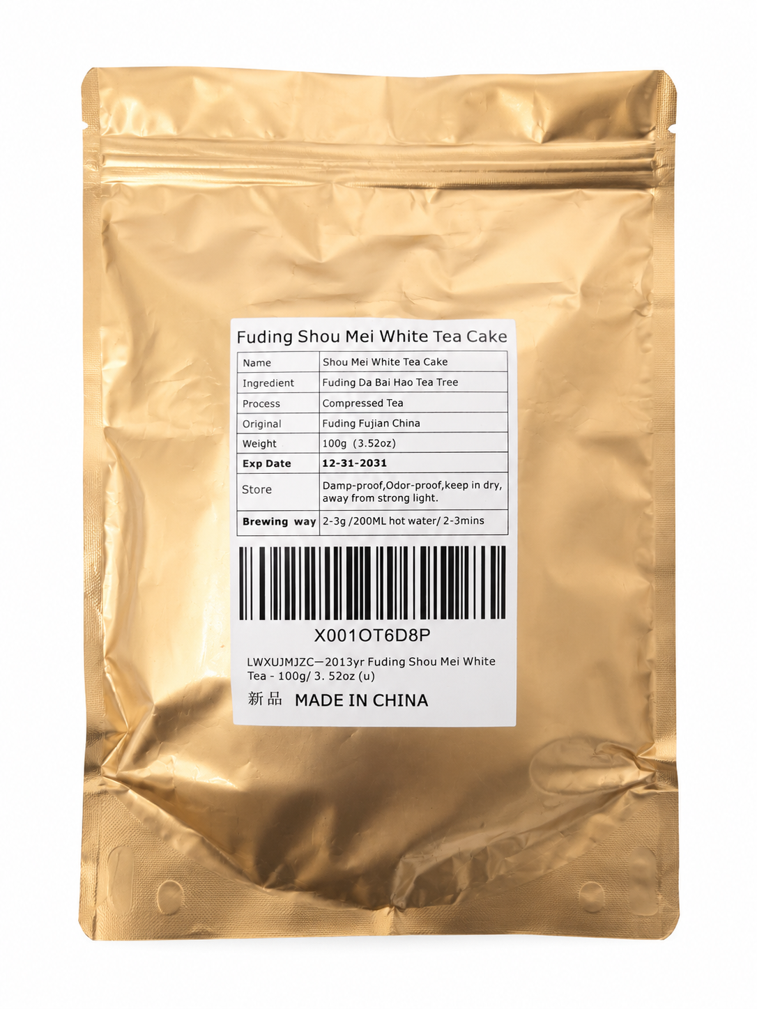 Té Blanco Comprimido Shou Mei en Pastel de 100 g.