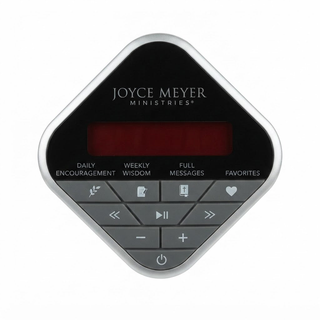 Dispositivo Joyce Meyer Ministries Daily Encouragement Audio Cube diseñado para reproducir mensajes espirituales.