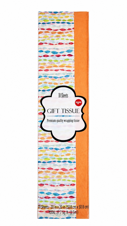 Papel de seda para regalo multicolor y naranja de 20 × 20 pulgadas, paquete de 10 hojas.