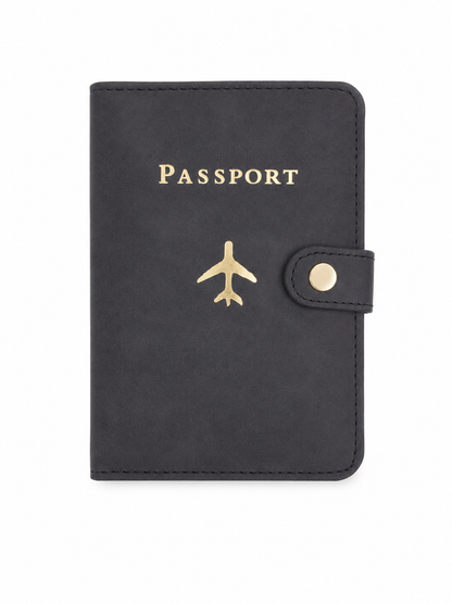 Porta Pasaporte de Viaje con Cierre de Botón y Diseño de Avión.