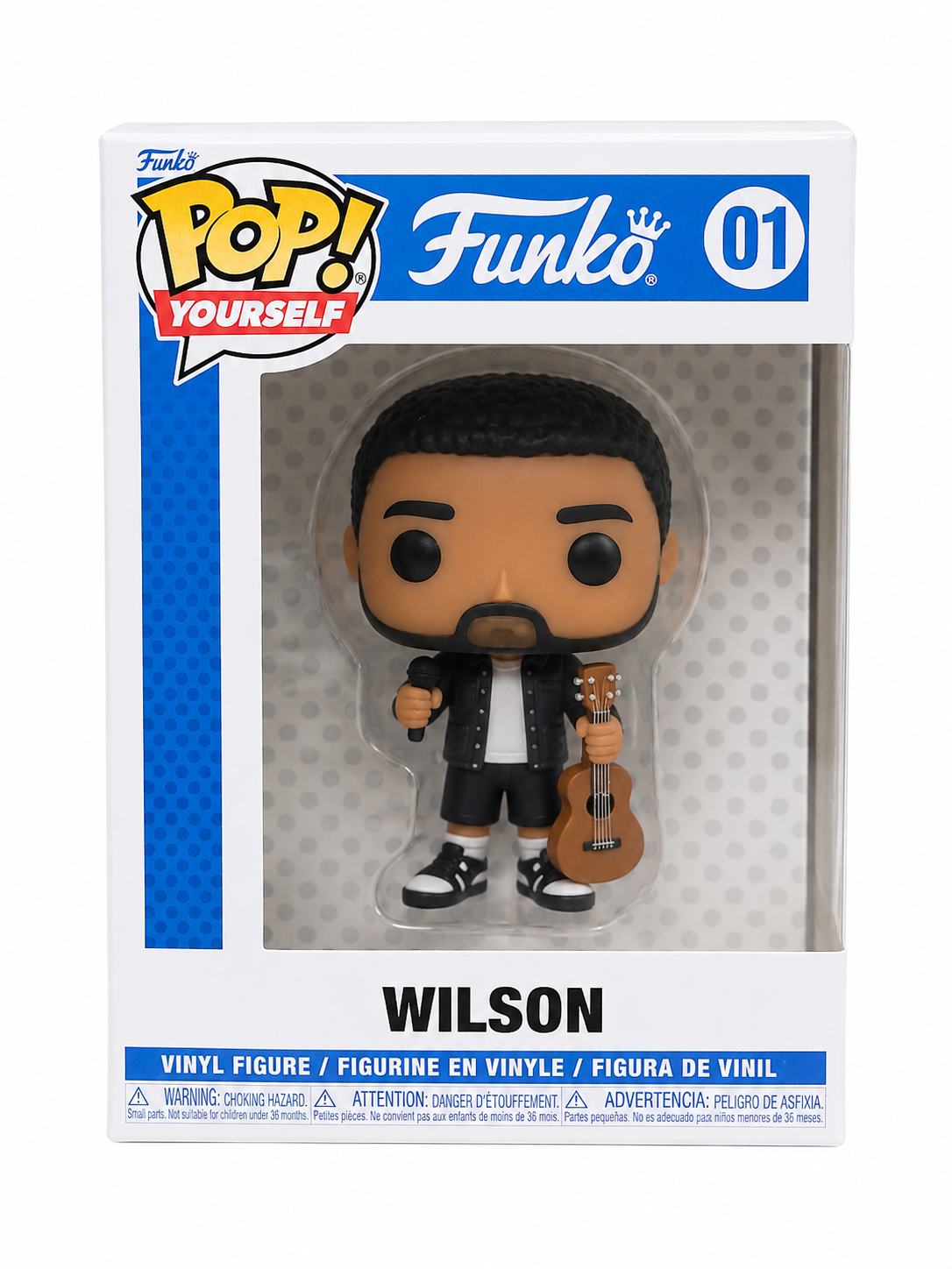 Figura coleccionable de vinilo Wilson con micrófono y guitarra.
