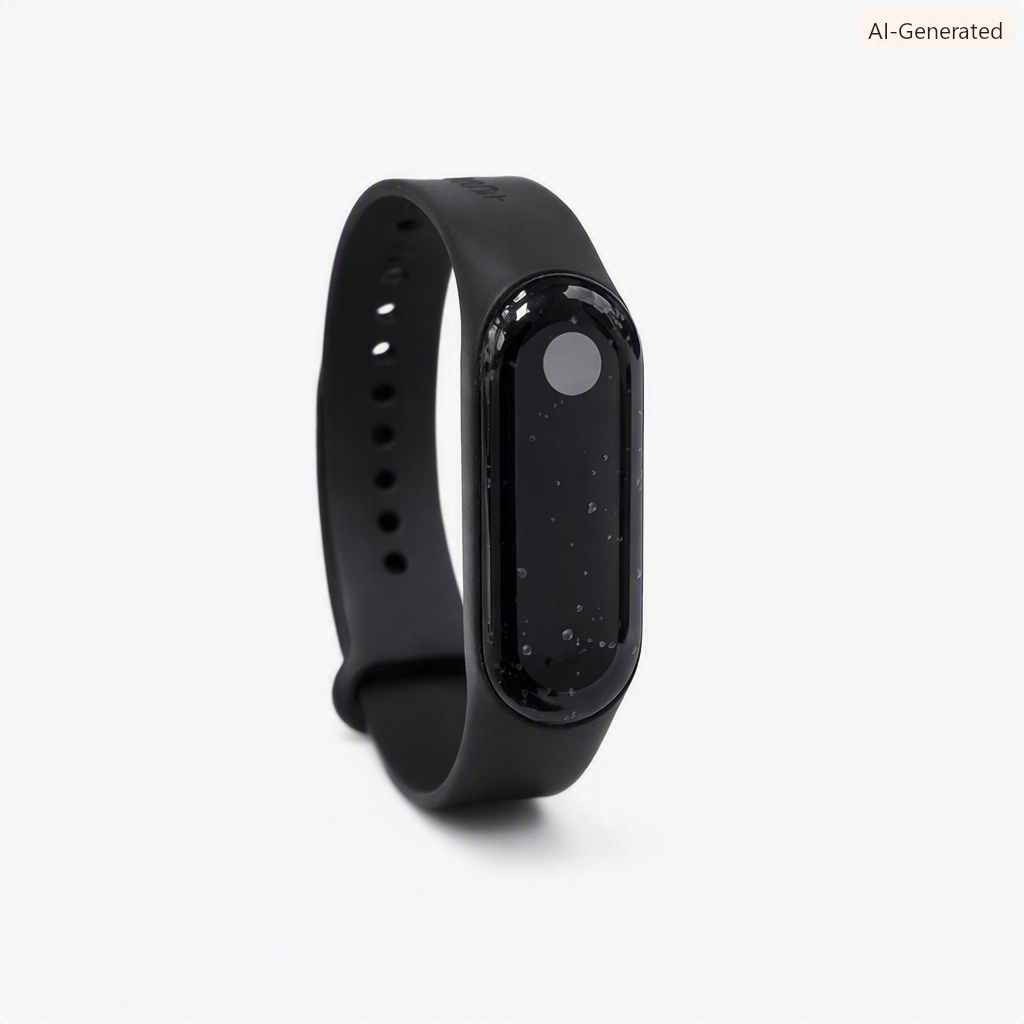Pulsera de actividad con una correa negra de silicona.