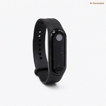 Pulsera de actividad con una correa negra de silicona.
