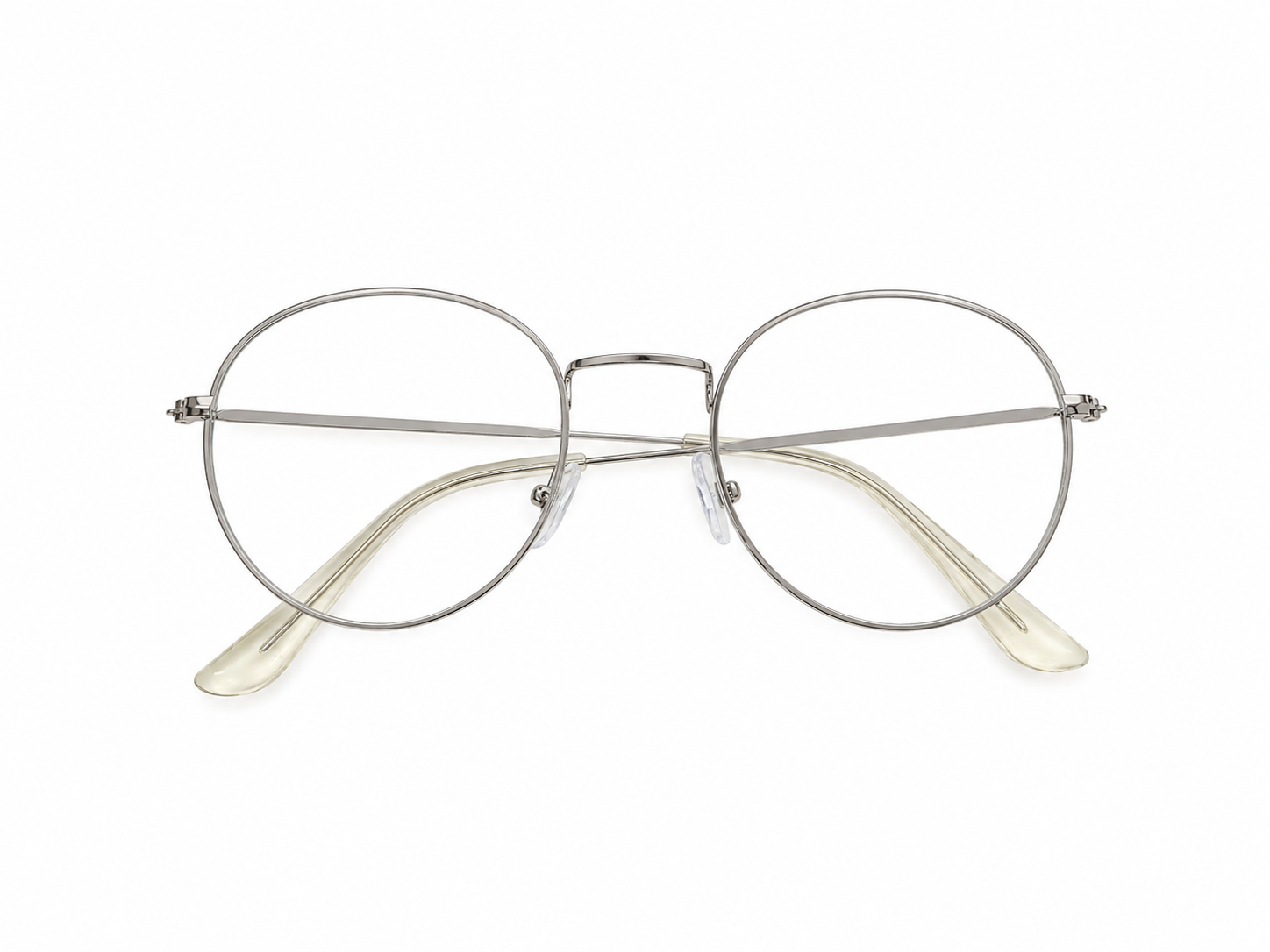 Lentes de armazón metálico redondo con diseño clásico color plateado.