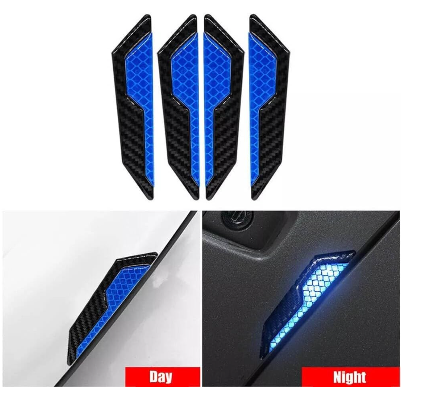Juego de 4 adhesivos reflectantes para el borde de la puerta del coche (azul).