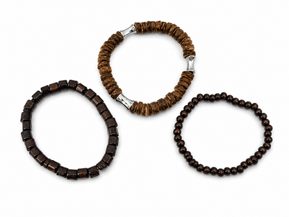 Pulseras elásticas de cuentas de madera con detalles metálicos para hombre y mujer, juego de 3 piezas.