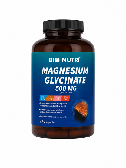 Suplemento de Magnesio Glicinato 500 mg en Cápsulas, 240 Cápsulas.