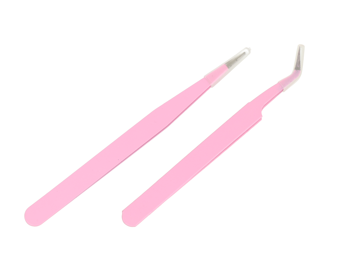 Par de pinzas de acero inoxidable color rosa.