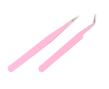 Par de pinzas de acero inoxidable color rosa.