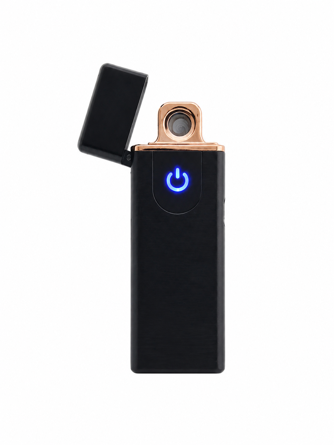 Encendedor Eléctrico Recargable por USB con Encendido por Arco, Diseño Metálico Compacto y Tapa Abatible.