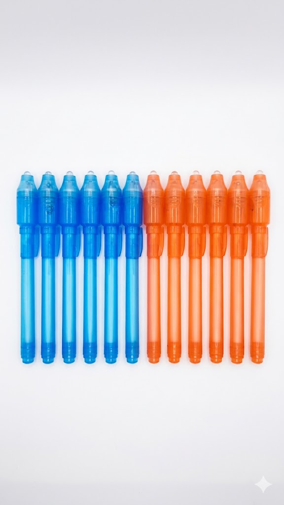 Pack de marcadores mágicos para escribir mensajes secretos que solo pueden verse con la luz ultravioleta.