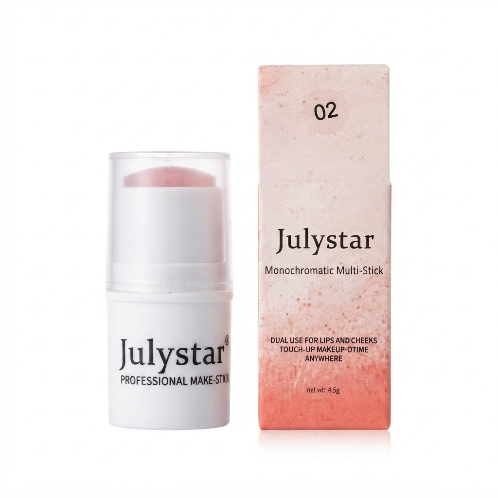 Barra de maquillaje multiusos diseñada para aplicarse de forma dual en labios y mejillas tono 02.