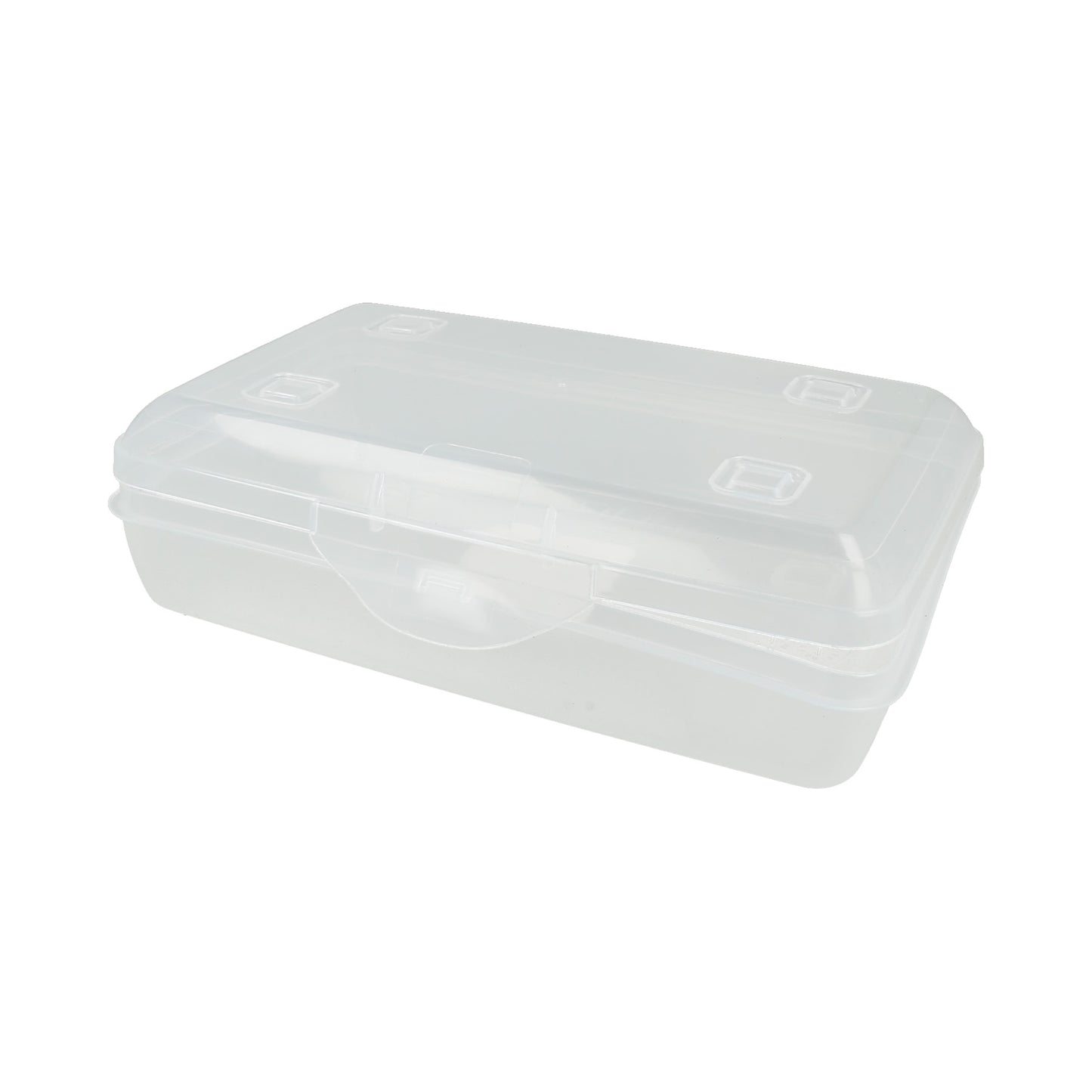 Estuche Sterilite de tapa plana transparente.