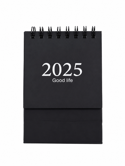 Calendario de Escritorio con Encuadernación Espiral Diseño Minimalista Negro.