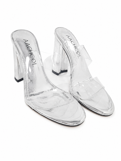 Sandalias Transparentes de Tacón Grueso Color Cristal, Talla 7.
