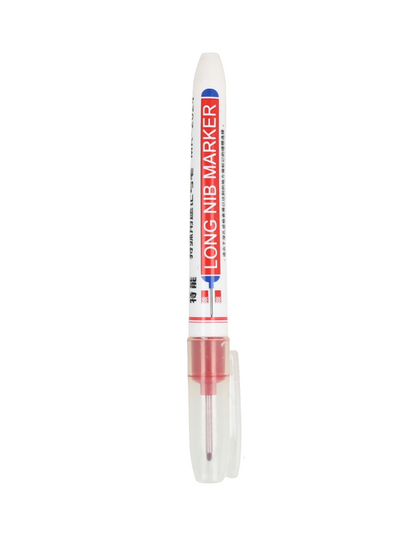 Rotulador de punta larga, con tinta roja resistente al agua y secado rápido.