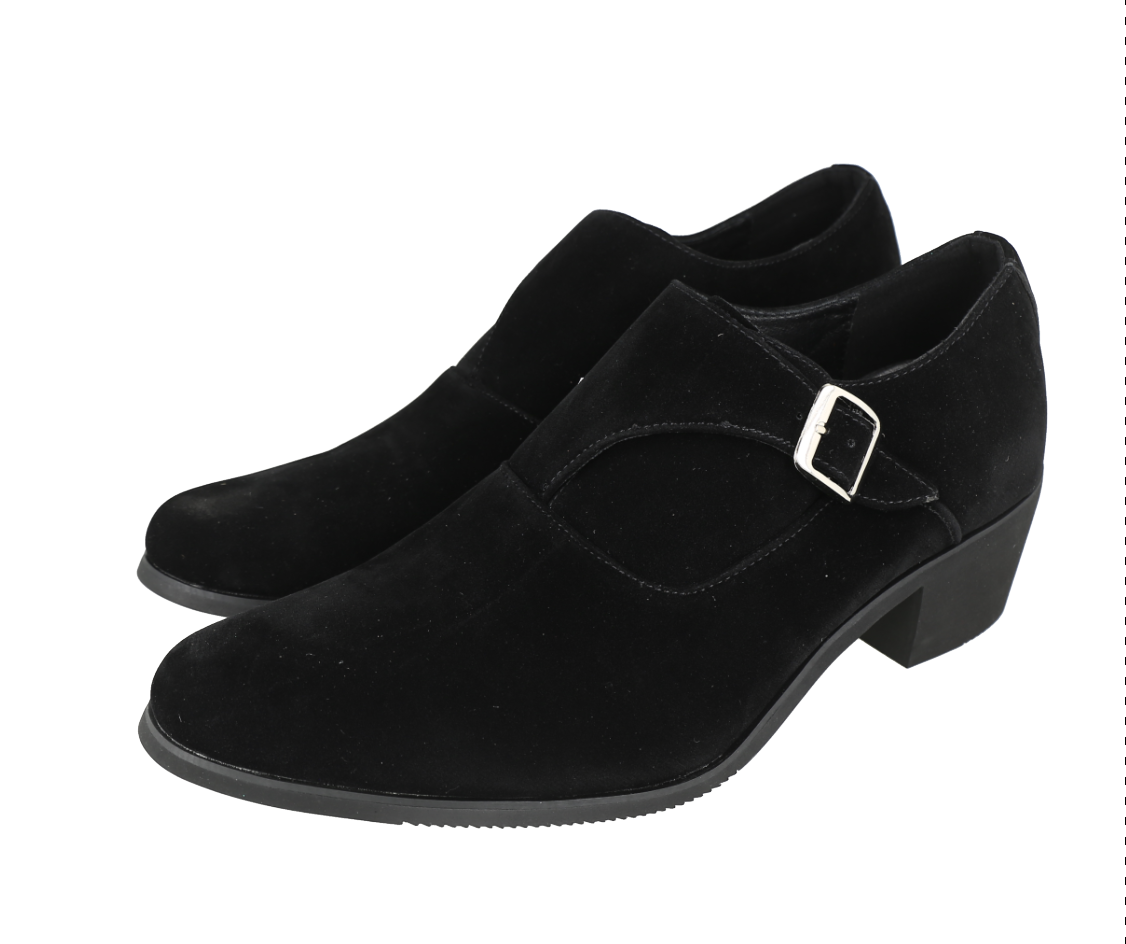 Zapatos tipo mocasín de gamuza negra con tacón, size 44