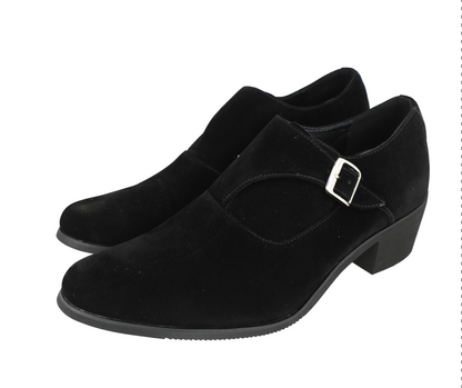 Zapatos tipo mocasín de gamuza negra con tacón, size 44