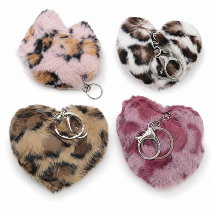 Llavero de Corazón Afelpado con Estampado Animal Print Surtido.