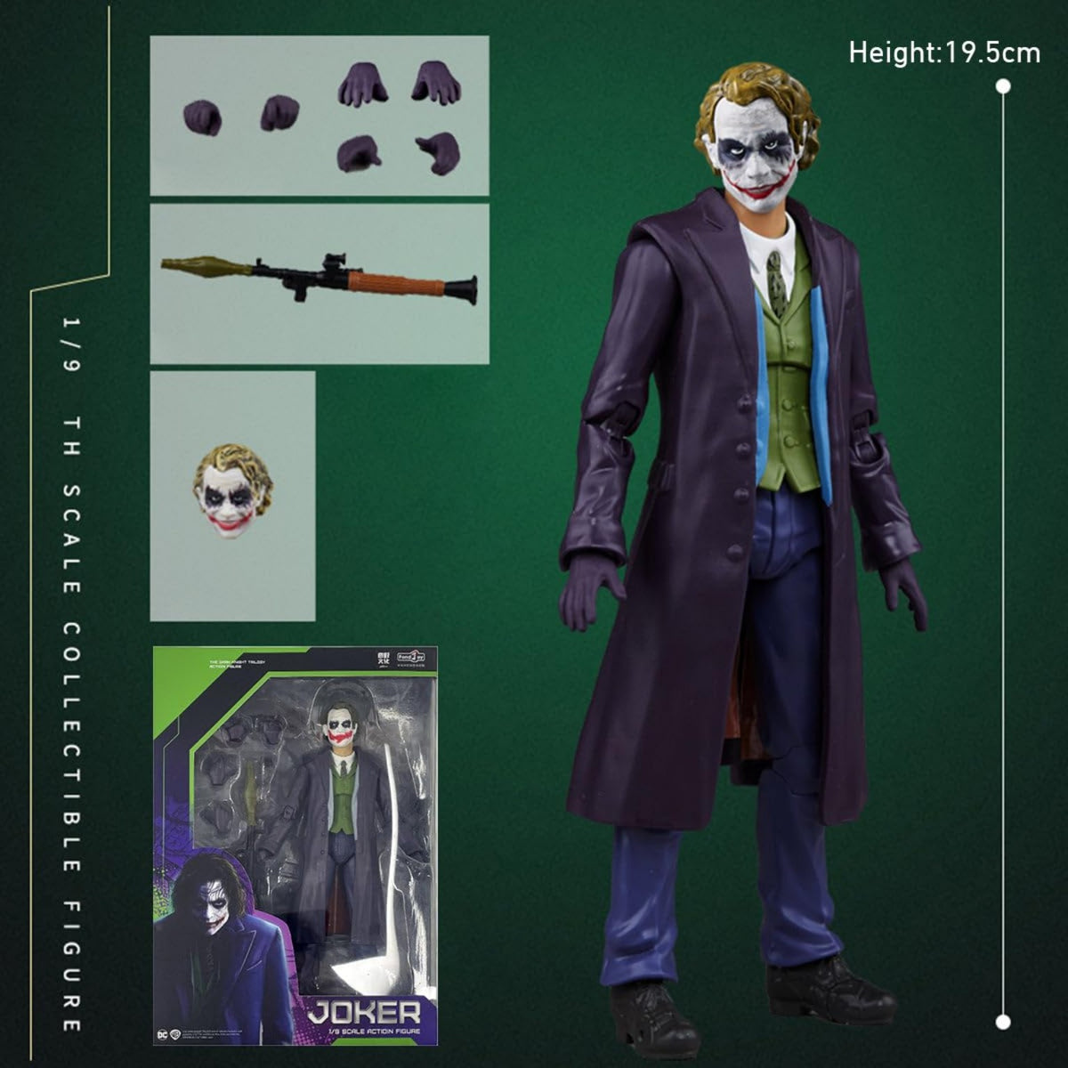 Figura coleccionable del Joker de 19.5 cm con accesorios.