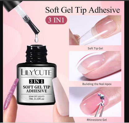 Adhesivo 3 en 1 de punta de gel suave.