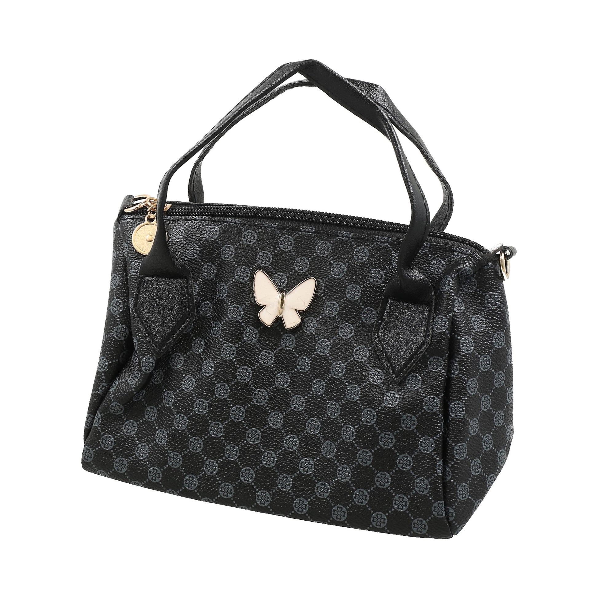 cartera para dama con mariposa incrustada color negro.